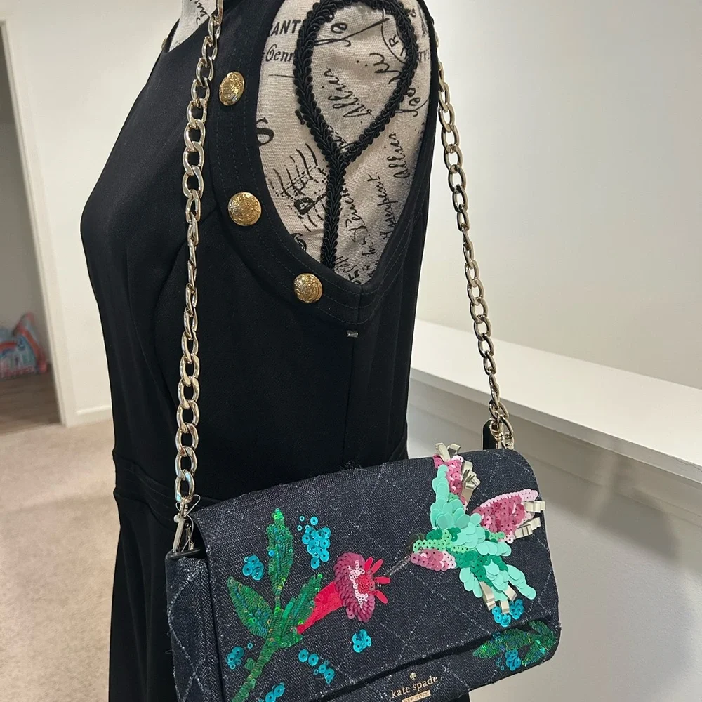 Rare hard to find Kate Spade Black Quilted Bag with Floral Sequins - Picture 2 of 16
